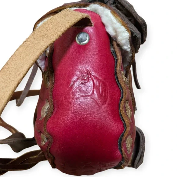 Genuine Leather Red Brown Silver Horse Equestrian Mini Vintage Saddle Bag - Picture 7 of 9